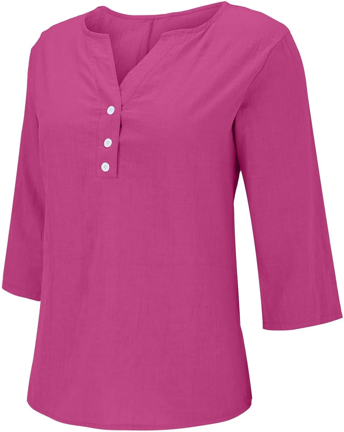 Summer Cotton Linen Shirts for Women 2025 Fashion Solid Color V Neck 3/4 Sleeve Tops Plus Size Casual Loose Blouses