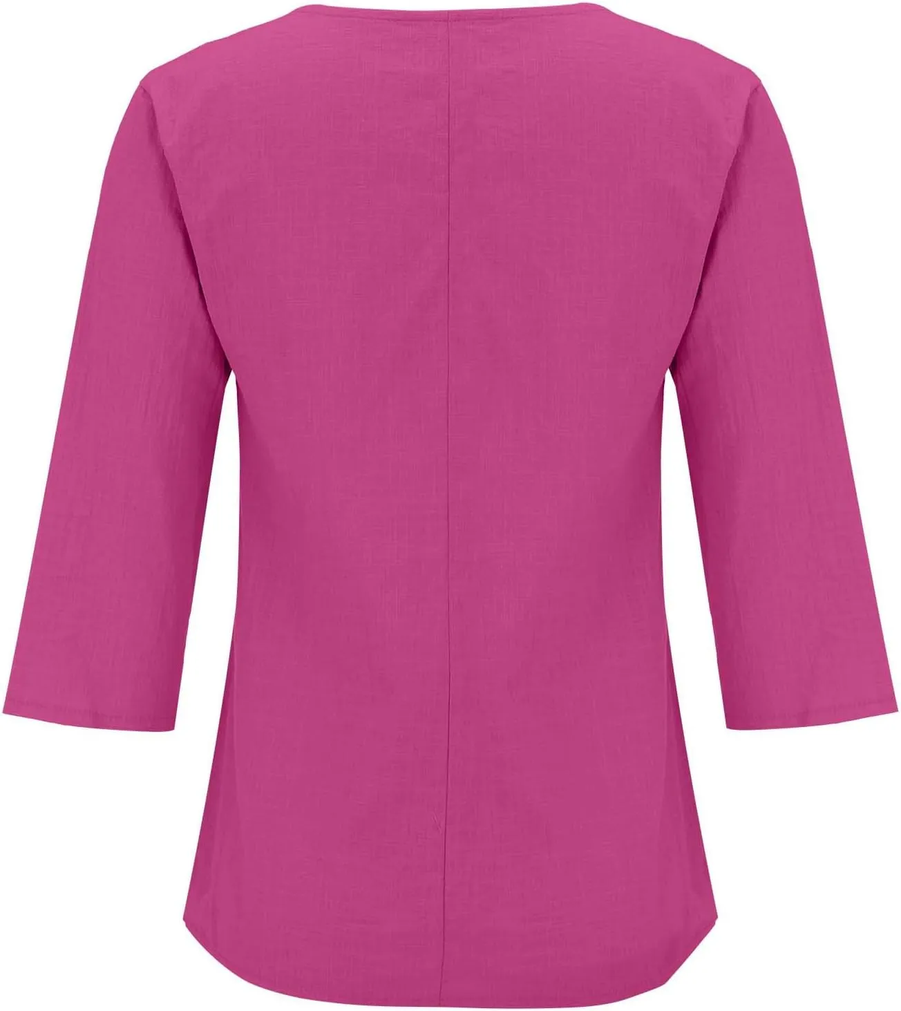 Summer Cotton Linen Shirts for Women 2025 Fashion Solid Color V Neck 3/4 Sleeve Tops Plus Size Casual Loose Blouses