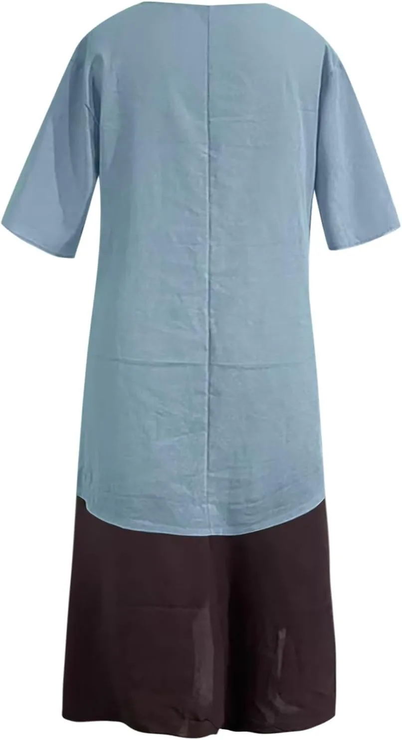 Summer Dress Women Fashion Solid Casual V Neck Five Point Sleeve Sexy Comfortable Dress