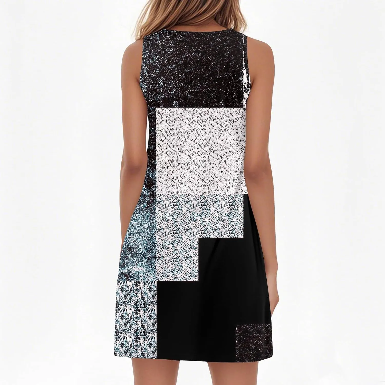 Summer Dresses for Women 2025 Casual V Neck Sleeveless Sundresses Color Block Tank Dresses with Pockets