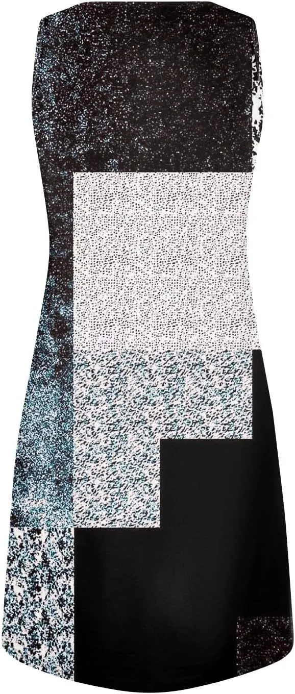 Summer Dresses for Women 2025 Casual V Neck Sleeveless Sundresses Color Block Tank Dresses with Pockets