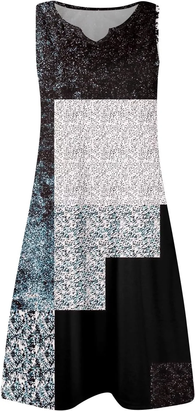 Summer Dresses for Women 2025 Casual V Neck Sleeveless Sundresses Color Block Tank Dresses with Pockets