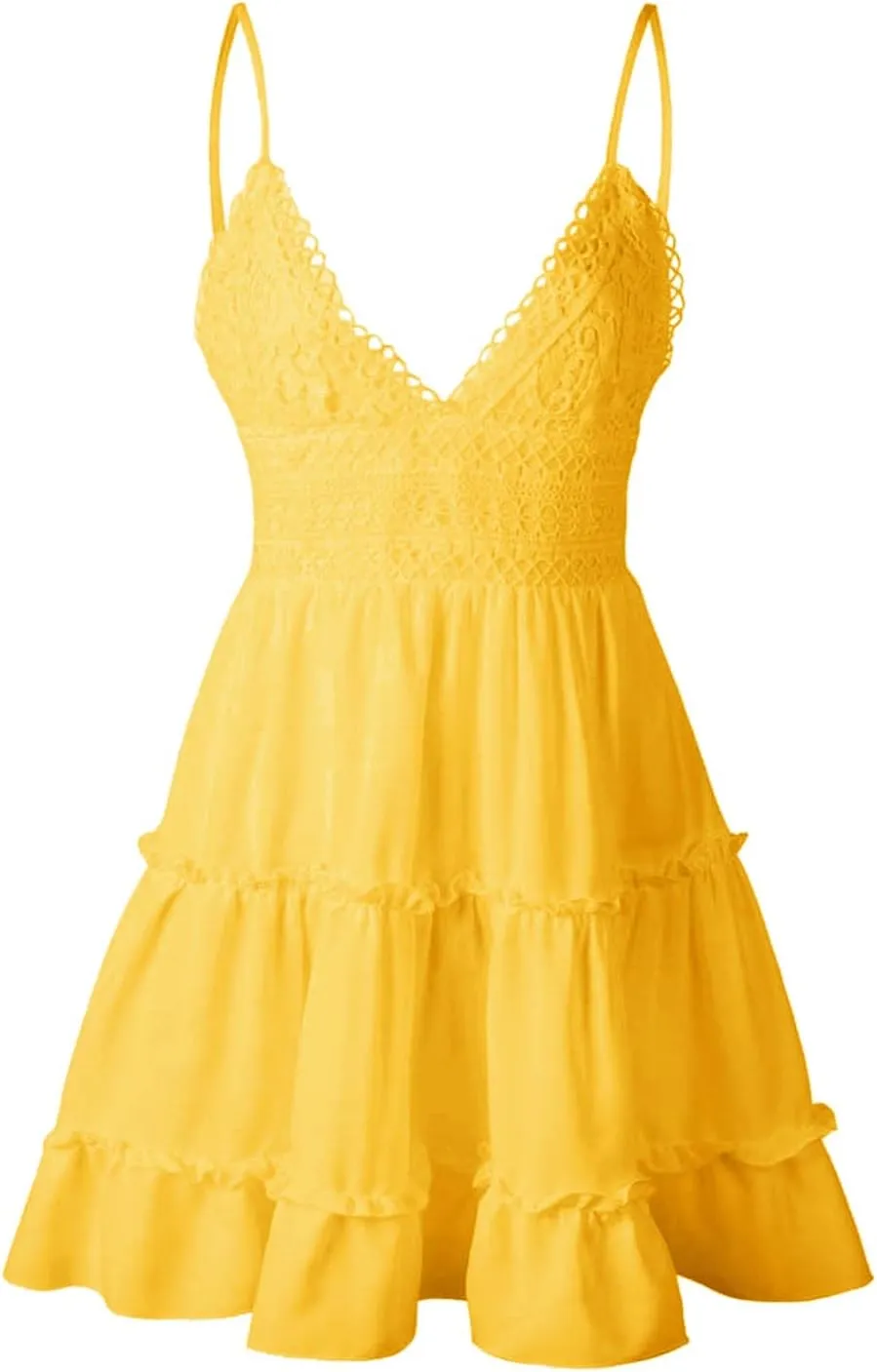 Summer Dresses for Women V Neck Spaghetti Strap Crisscross Backless Dress Flowy Swing A-Line Mini Sundresses
