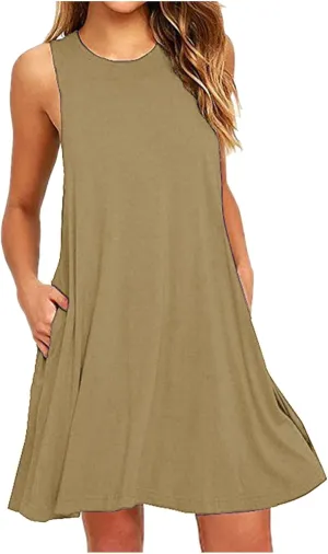 Summer Tank Dresses for Women Casual Loose Sleeveless Swing T-Shirt Dress Beach Swimsuit Cover Ups for Sleepwear