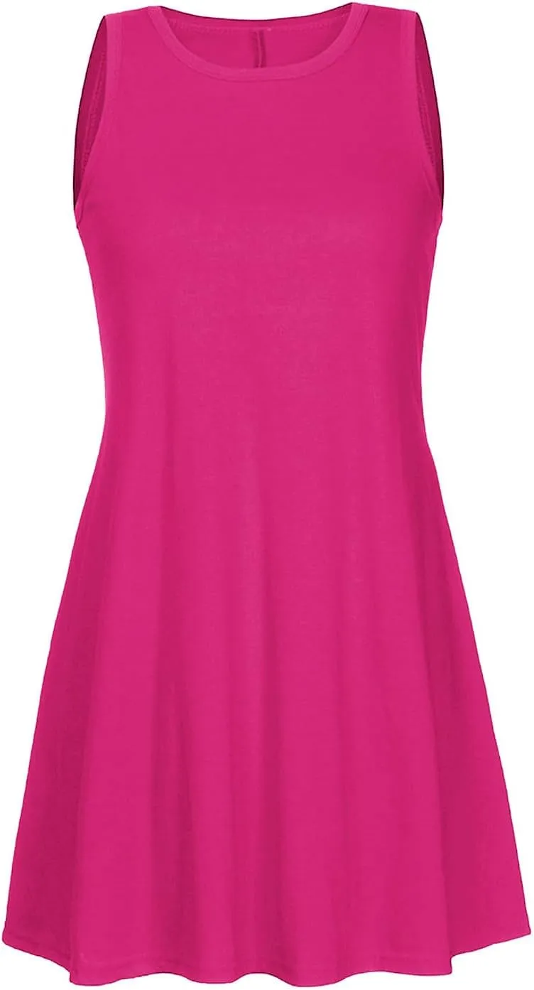 Summer Tank Dresses for Women Casual Loose Sleeveless Swing T-Shirt Dress Beach Swimsuit Cover Ups for Sleepwear