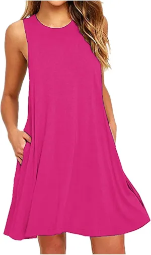 Summer Tank Dresses for Women Casual Loose Sleeveless Swing T-Shirt Dress Beach Swimsuit Cover Ups for Sleepwear