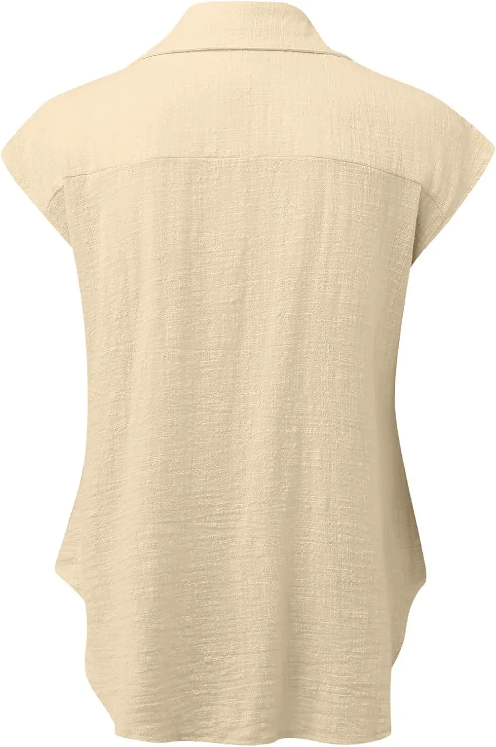 Summer Tops for Women 2024 Trendy Cotton Linen Button Down Shirts Dressy Cap Sleeve Collared Business Casual Blouses
