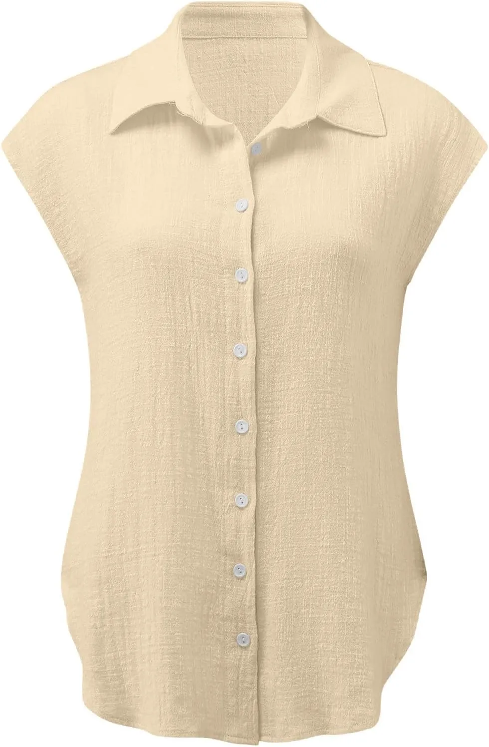 Summer Tops for Women 2024 Trendy Cotton Linen Button Down Shirts Dressy Cap Sleeve Collared Business Casual Blouses
