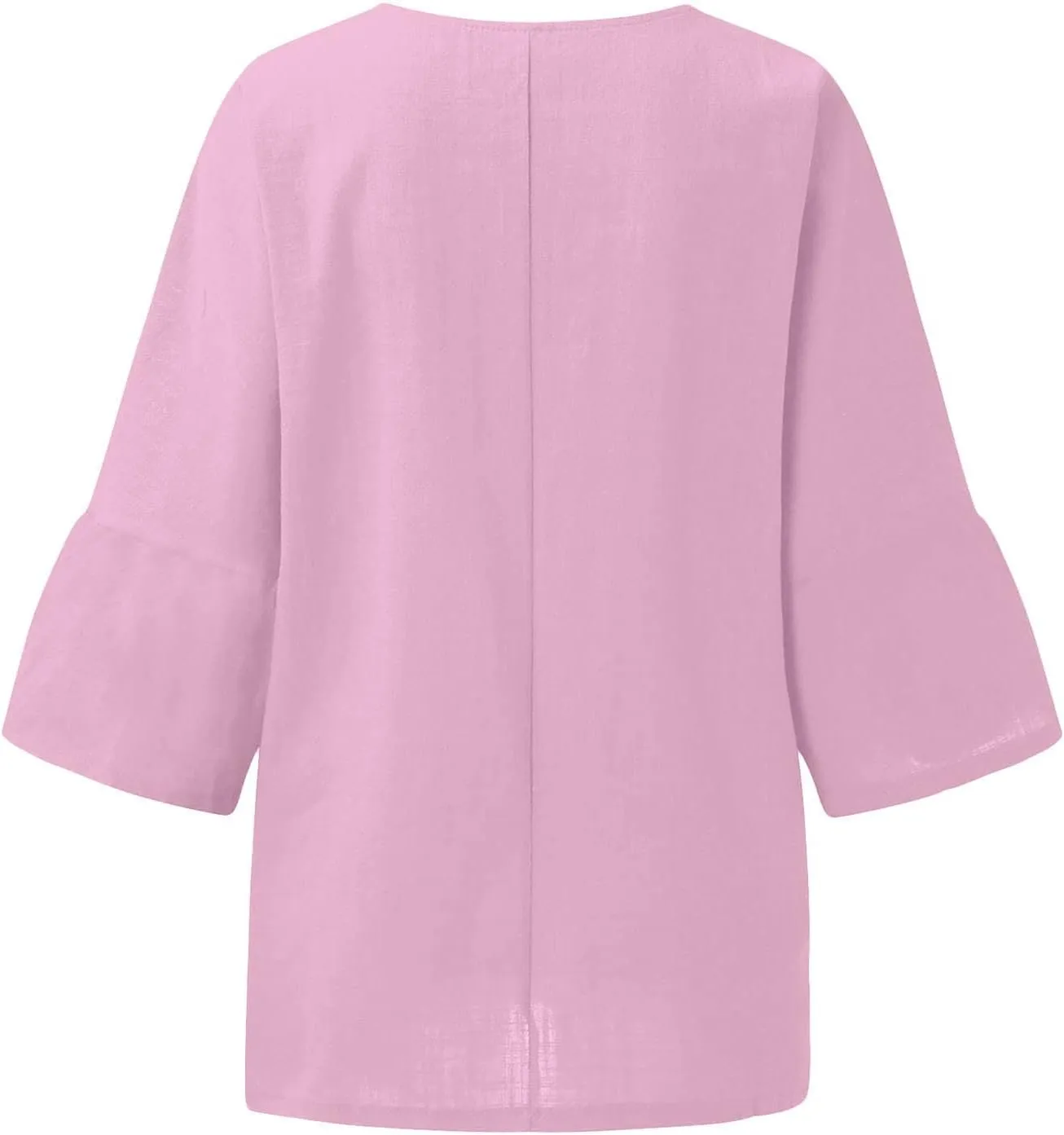 Summer Womens Linen Shirts Solid Color Casual 3/4 Sleeve Loose Tops Beach Vacation Daily Blouses for Women Dressy Casual