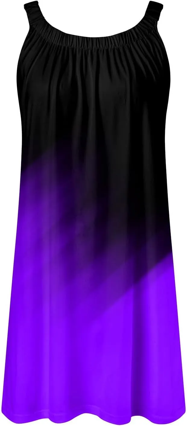 Sundresses for Women 2025 Summer Casual Gradient Print Sleeveless Crew Neck Dresses Boho Flowy Tank Dress