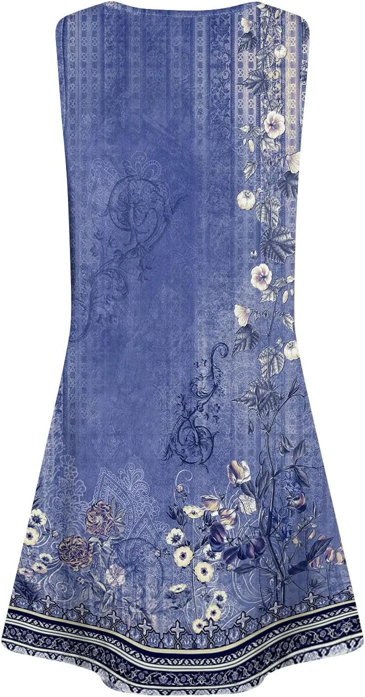 Sundresses for Women 2025 Vacation Summer Tank Dress with Pockets U Neck Sleeveless Frocks with Pockets