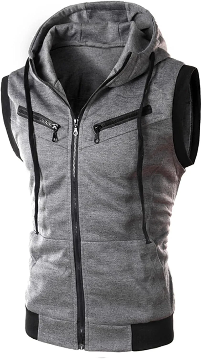 Tank Tops for Men's Sleeveless Hooded Sweatshirt Fashion Zipper Holiday Casual Sport T-Shirt Hoodies Blouse Tops