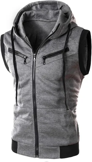 Tank Tops for Men's Sleeveless Hooded Sweatshirt Fashion Zipper Holiday Casual Sport T-Shirt Hoodies Blouse Tops