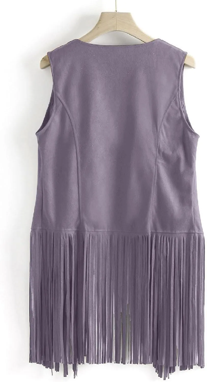 Tassel Sleeveless Vest for Women 70s Hippie Faux Suede Fringe Jacket Open Front Gilet Cardigan Vintage Boho Waistcoat