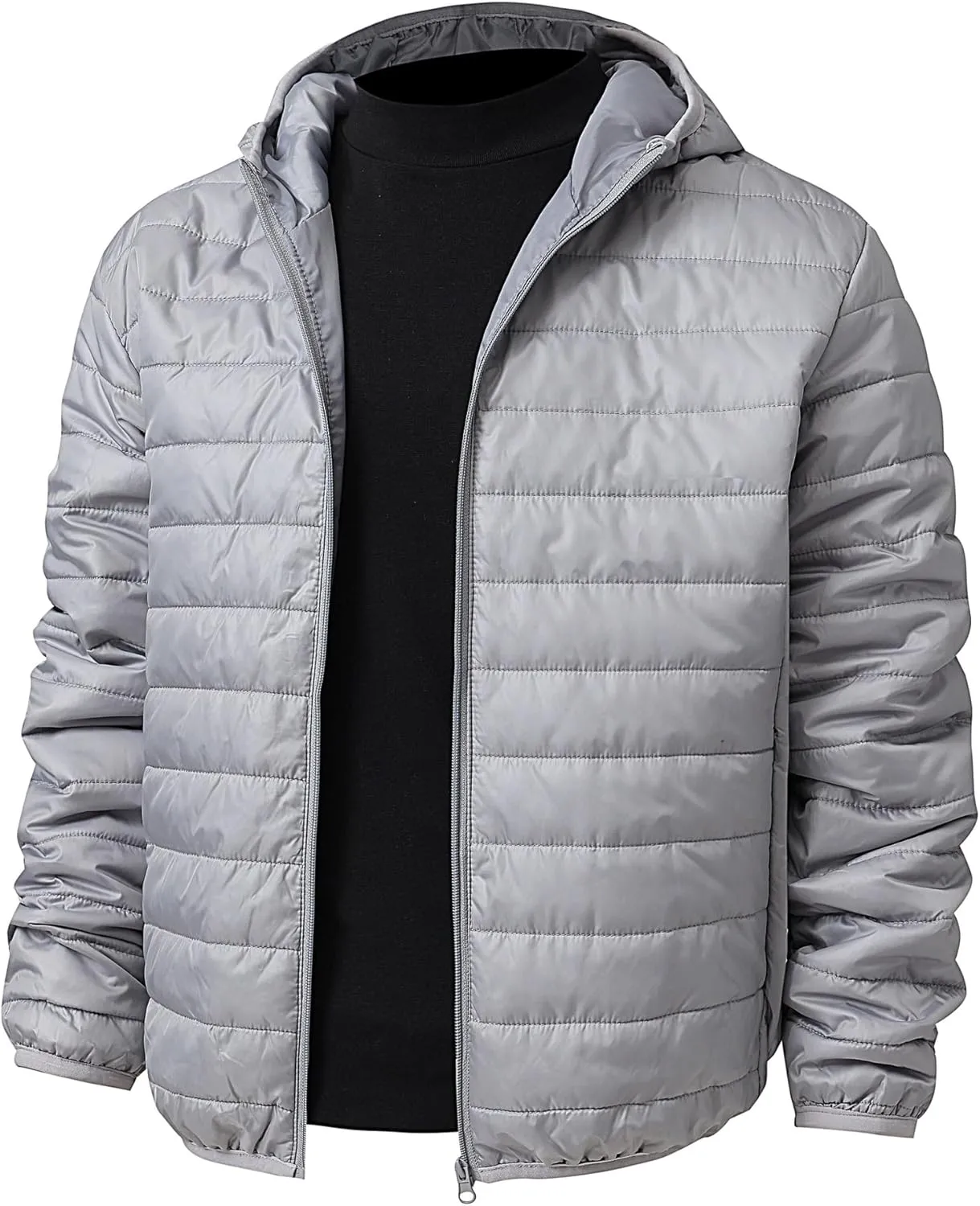 Thatrich Mens Hooded Winter Jacket Oversized Lightweight Puffer Jacket Quilted Down Coat Outdoor Overcoat Warm Outwear Coats