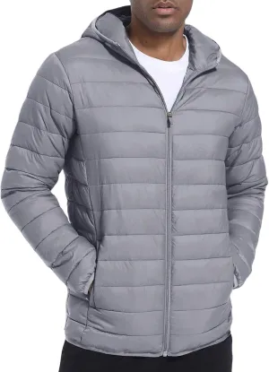 Thatrich Mens Hooded Winter Jacket Oversized Lightweight Puffer Jacket Quilted Down Coat Outdoor Overcoat Warm Outwear Coats