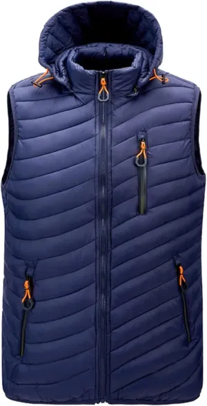 Thatrich Mens Quilted Puffer Vest Lightweight Sleeveless Zip Up Hooded Jackets Casual Stand Collar Vests Winter Outdoor Wear