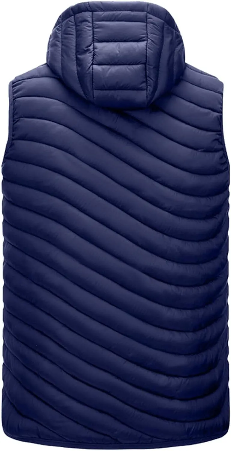 Thatrich Mens Quilted Puffer Vest Lightweight Sleeveless Zip Up Hooded Jackets Casual Stand Collar Vests Winter Outdoor Wear