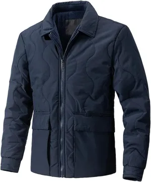 Thatrich Mens Winter Jacket Corduroy Lined Coat Lightweight Bomber Jacket Zip Up Lapel Shirt Coats Cozy Warm Tops Outerwear