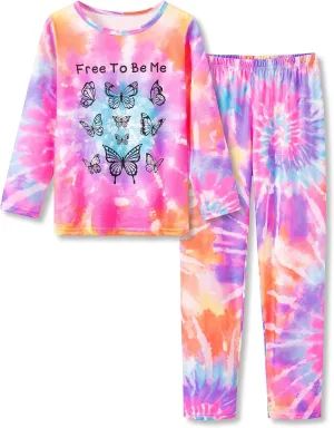 Trendy Tie Dye Spiral Pajamas for Girls 2-Piece Soft Long Sleeve & Pants PJ Set Jammies Size 6-18