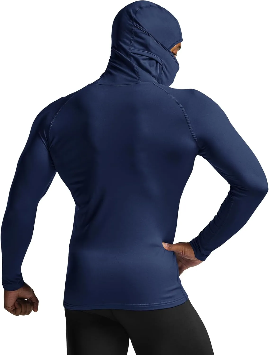 TSLA Men's Thermal Compression Shirts Hoodie with Mask, Long Sleeve Winter Sports Base Layer Top, Active Running Shirt