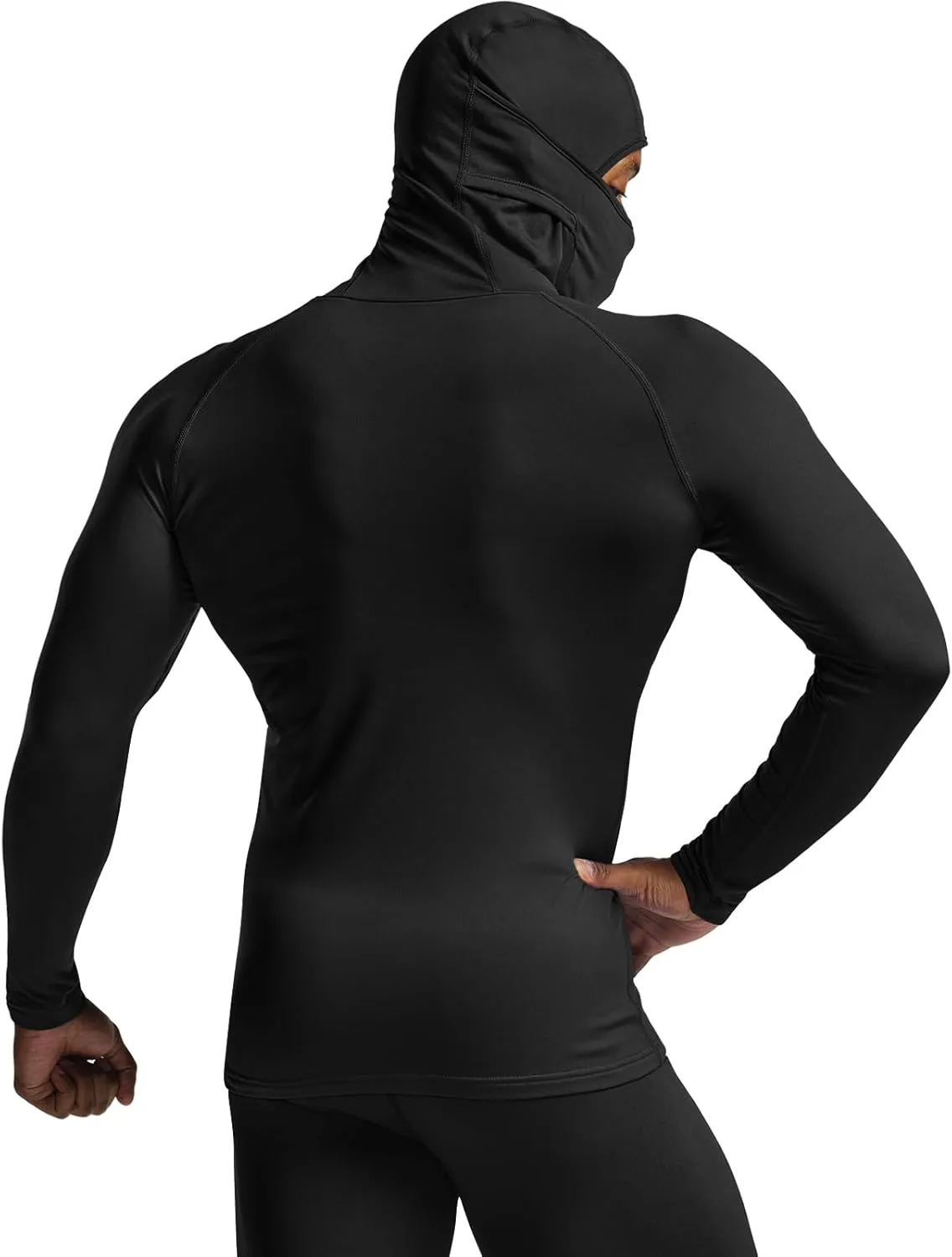 TSLA Men's Thermal Compression Shirts Hoodie with Mask, Long Sleeve Winter Sports Base Layer Top, Active Running Shirt