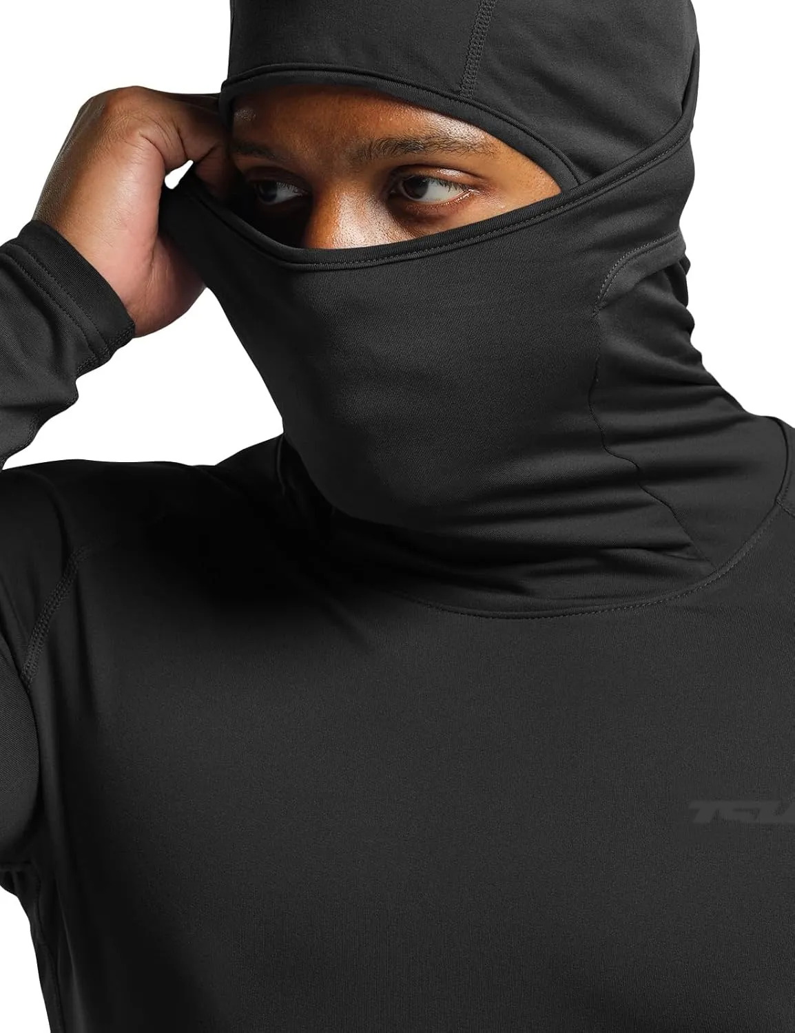 TSLA Men's Thermal Compression Shirts Hoodie with Mask, Long Sleeve Winter Sports Base Layer Top, Active Running Shirt