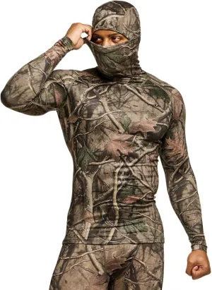 TSLA Men's Thermal Compression Shirts Hoodie with Mask, Long Sleeve Winter Sports Base Layer Top, Active Running Shirt