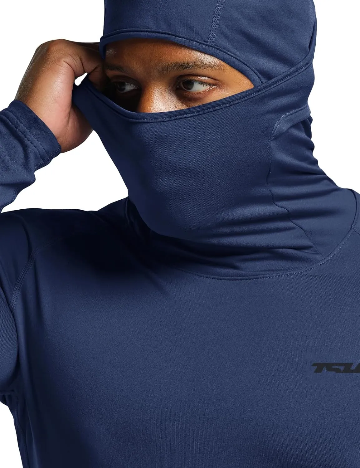 TSLA Men's Thermal Compression Shirts Hoodie with Mask, Long Sleeve Winter Sports Base Layer Top, Active Running Shirt