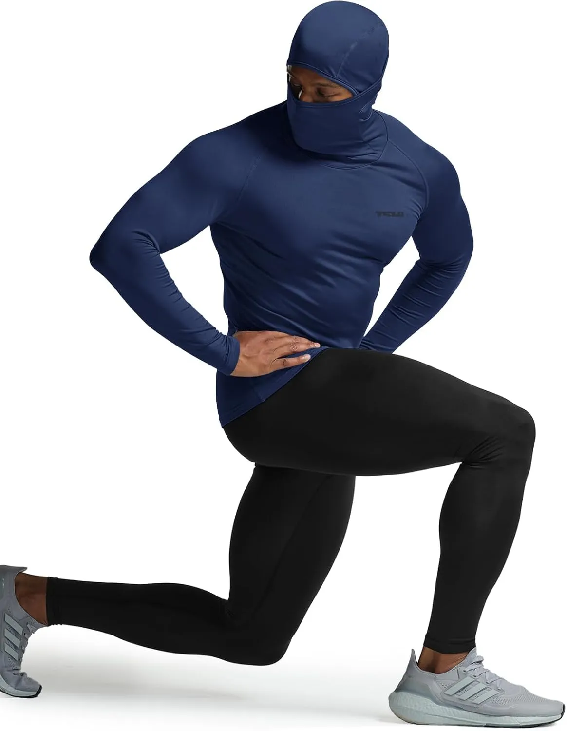 TSLA Men's Thermal Compression Shirts Hoodie with Mask, Long Sleeve Winter Sports Base Layer Top, Active Running Shirt