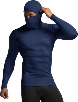 TSLA Men's Thermal Compression Shirts Hoodie with Mask, Long Sleeve Winter Sports Base Layer Top, Active Running Shirt