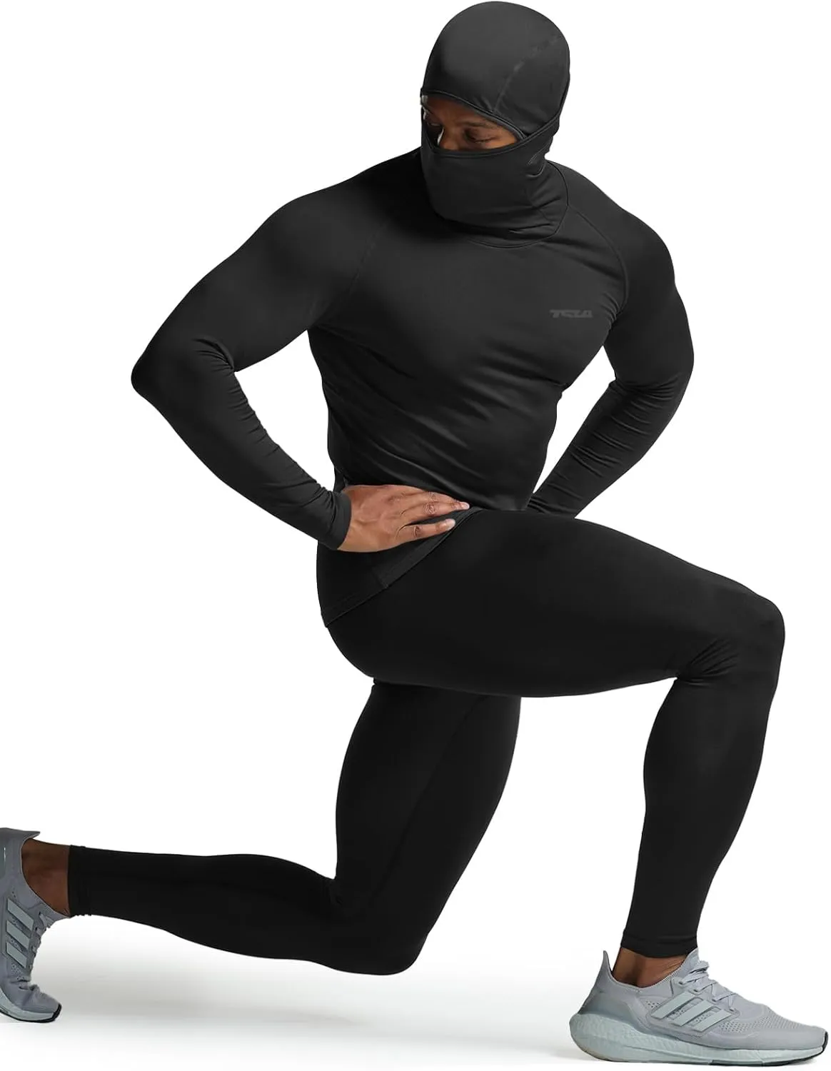 TSLA Men's Thermal Compression Shirts Hoodie with Mask, Long Sleeve Winter Sports Base Layer Top, Active Running Shirt