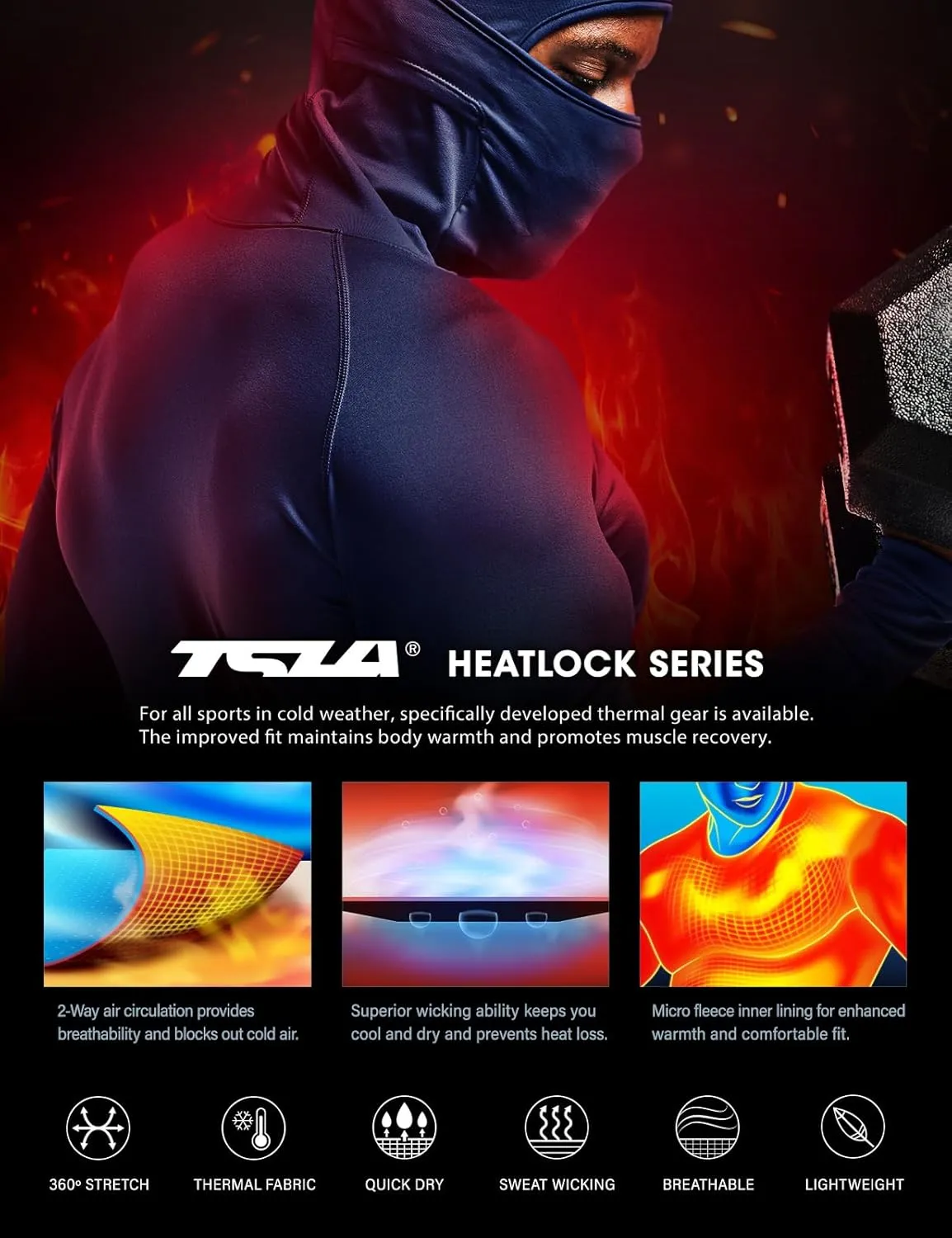 TSLA Men's Thermal Compression Shirts Hoodie with Mask, Long Sleeve Winter Sports Base Layer Top, Active Running Shirt