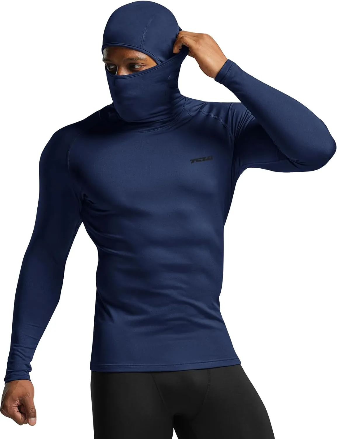 TSLA Men's Thermal Compression Shirts Hoodie with Mask, Long Sleeve Winter Sports Base Layer Top, Active Running Shirt