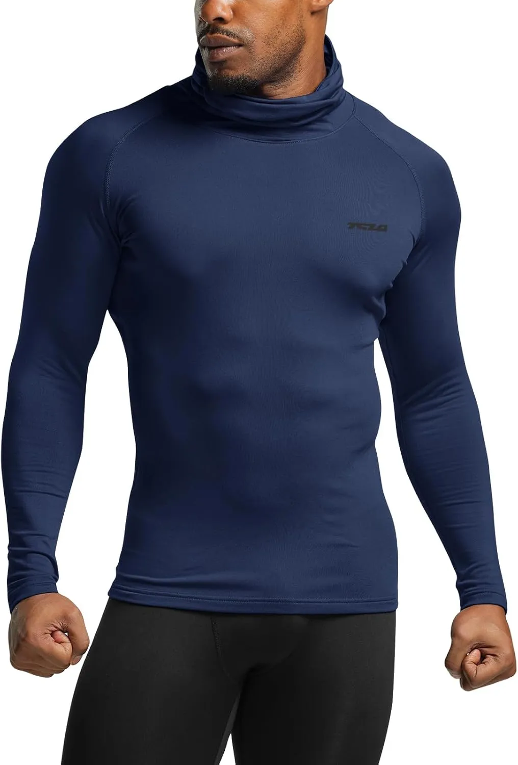 TSLA Men's Thermal Compression Shirts Hoodie with Mask, Long Sleeve Winter Sports Base Layer Top, Active Running Shirt
