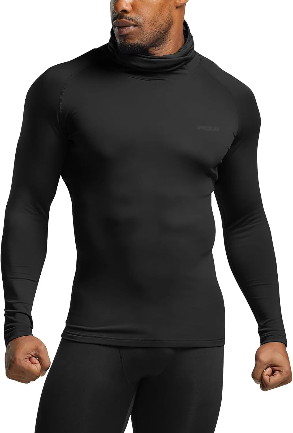 TSLA Men's Thermal Compression Shirts Hoodie with Mask, Long Sleeve Winter Sports Base Layer Top, Active Running Shirt