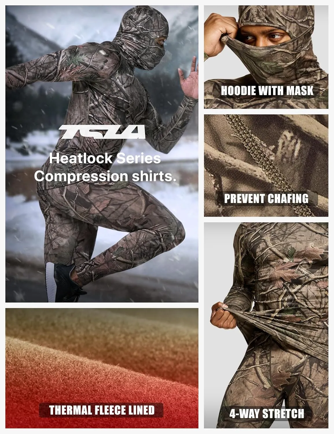 TSLA Men's Thermal Compression Shirts Hoodie with Mask, Long Sleeve Winter Sports Base Layer Top, Active Running Shirt