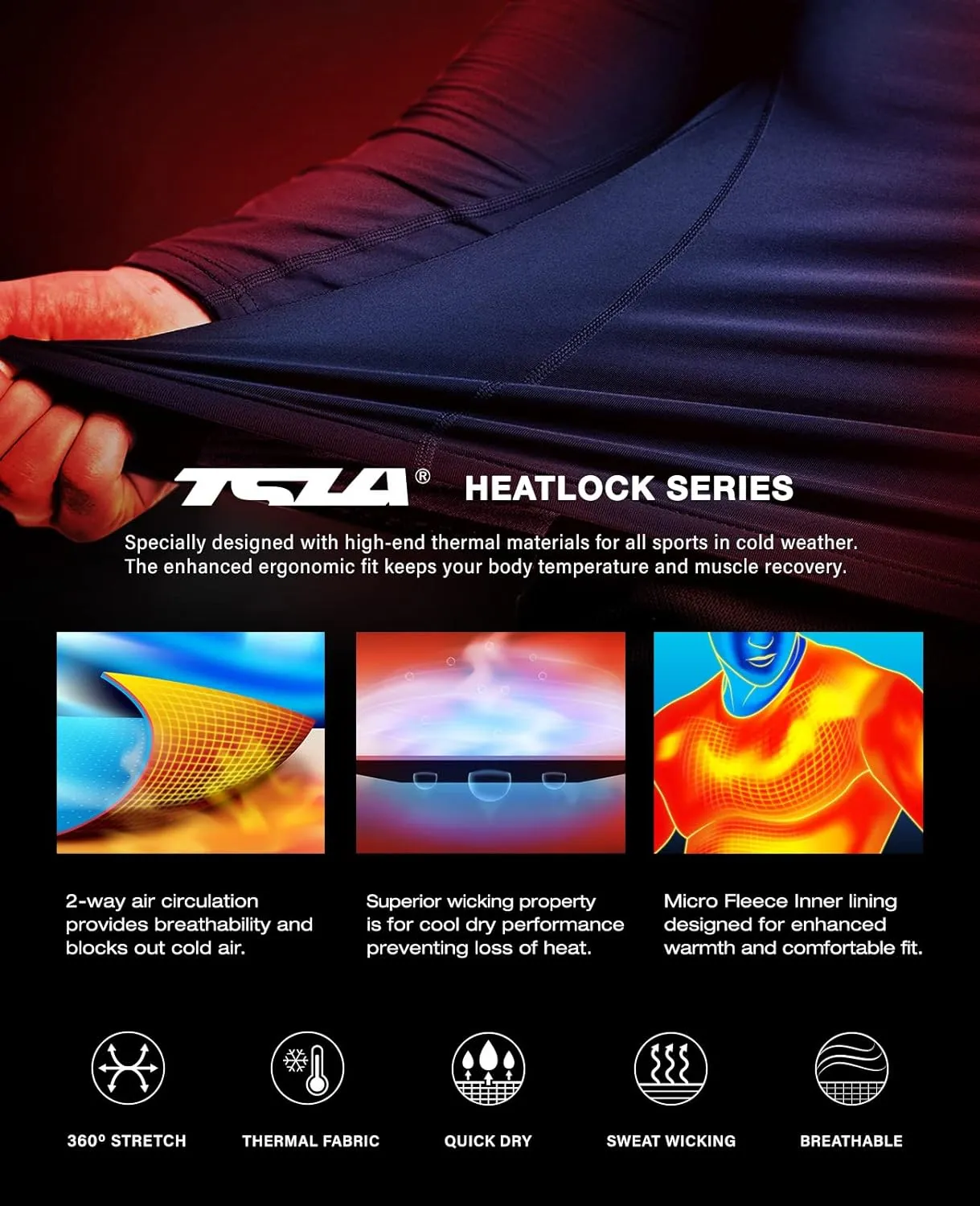 TSLA Men's Thermal Long Sleeve Compression Shirts, Athletic Base Layer Top, Winter Gear Running T-Shirt
