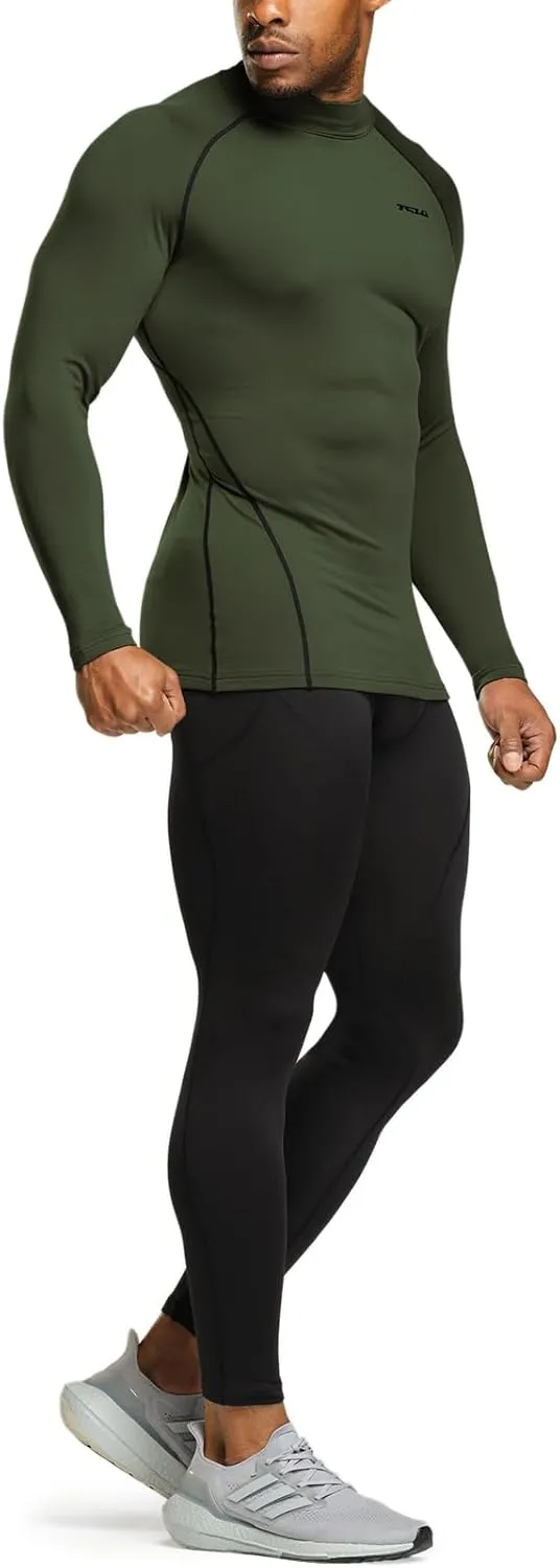 TSLA Men's Thermal Long Sleeve Compression Shirts, Mock/Turtleneck Winter Sports Running Base Layer Top