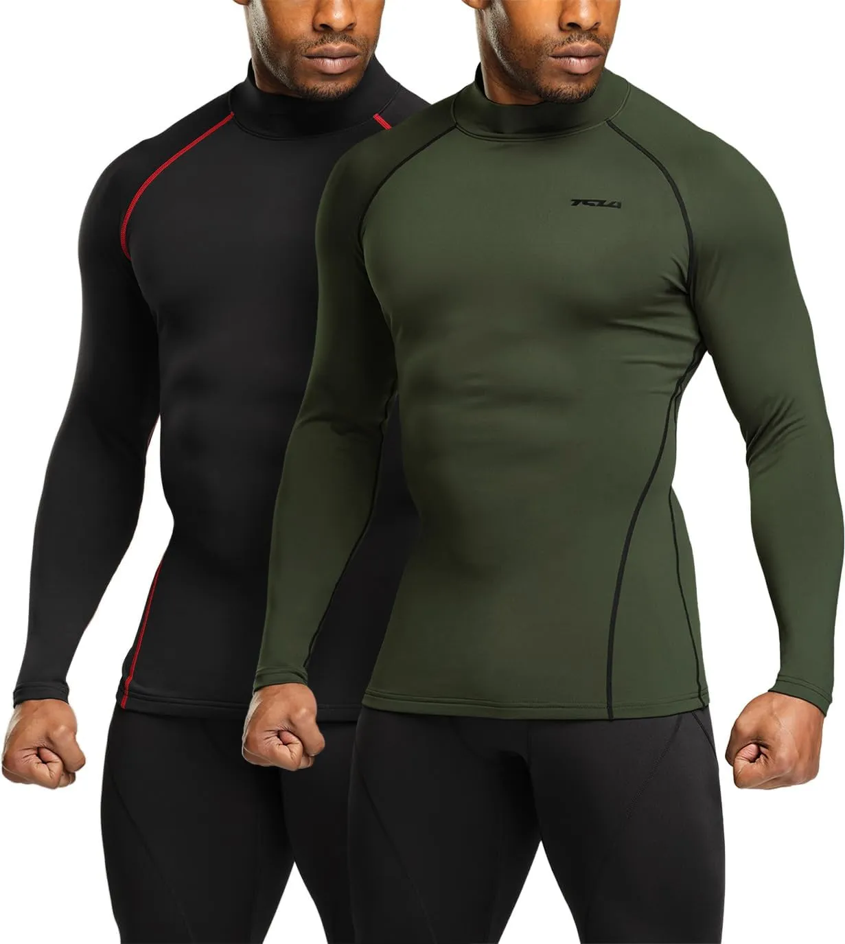 TSLA Men's Thermal Long Sleeve Compression Shirts, Mock/Turtleneck Winter Sports Running Base Layer Top