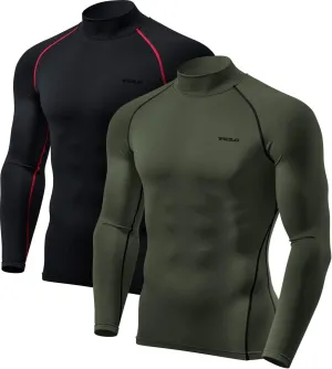 TSLA Men's Thermal Long Sleeve Compression Shirts, Mock/Turtleneck Winter Sports Running Base Layer Top