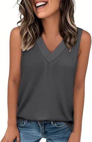 V Neck Tank Tops Women Casual Sleeveless Loose Fit Basic Fashion 2025 Summer Shirts