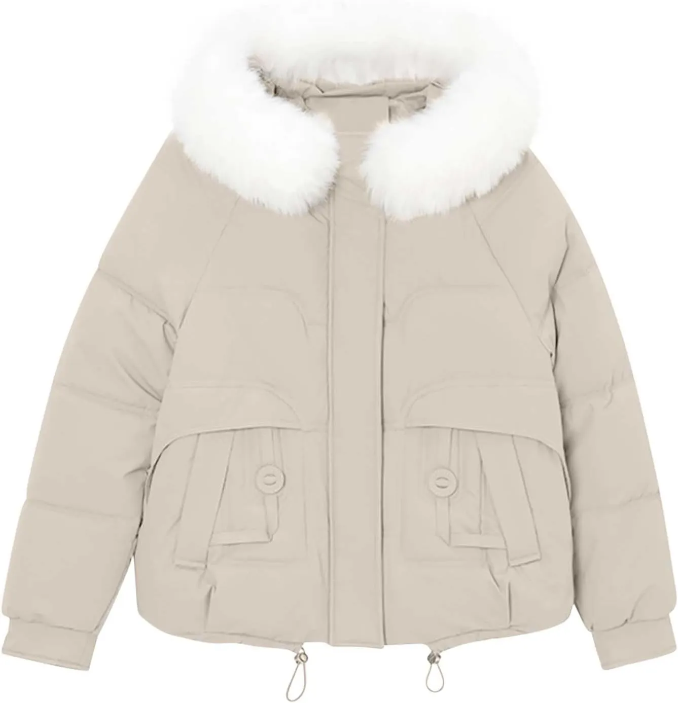 Warm Winter Coats for Women 2025 Trendy Plain Fur Hooded Puffer Jacket Down Coat Zipper Puffy Bread Jackets