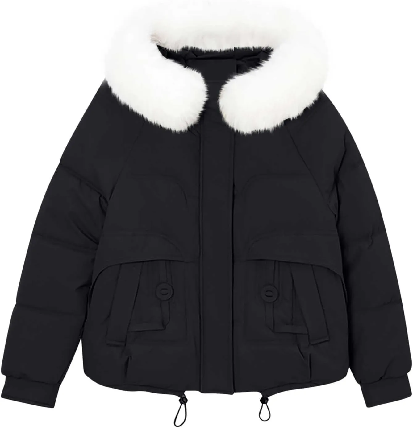 Warm Winter Coats for Women 2025 Trendy Plain Fur Hooded Puffer Jacket Down Coat Zipper Puffy Bread Jackets