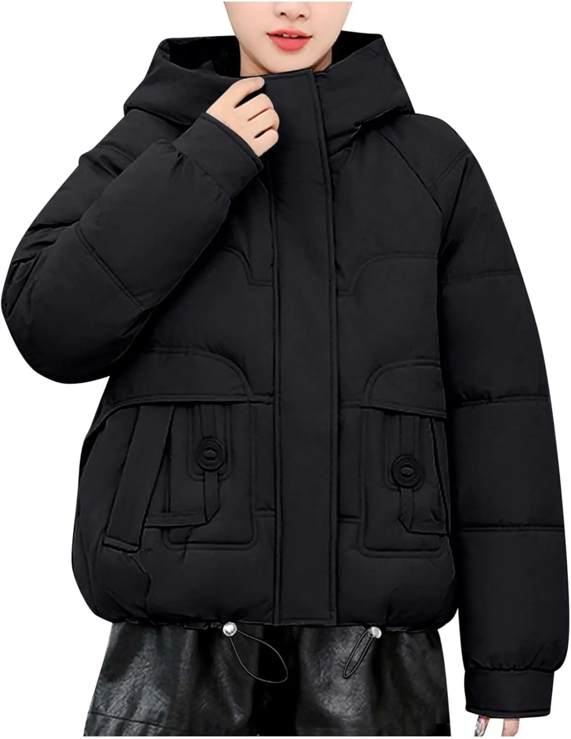 Warm Winter Coats for Women 2025 Trendy Plain Fur Hooded Puffer Jacket Down Coat Zipper Puffy Bread Jackets