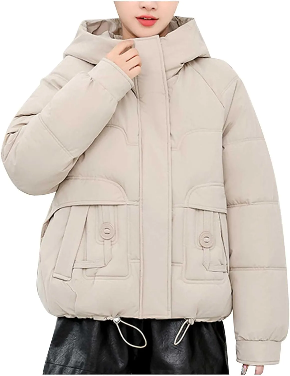 Warm Winter Coats for Women 2025 Trendy Plain Fur Hooded Puffer Jacket Down Coat Zipper Puffy Bread Jackets
