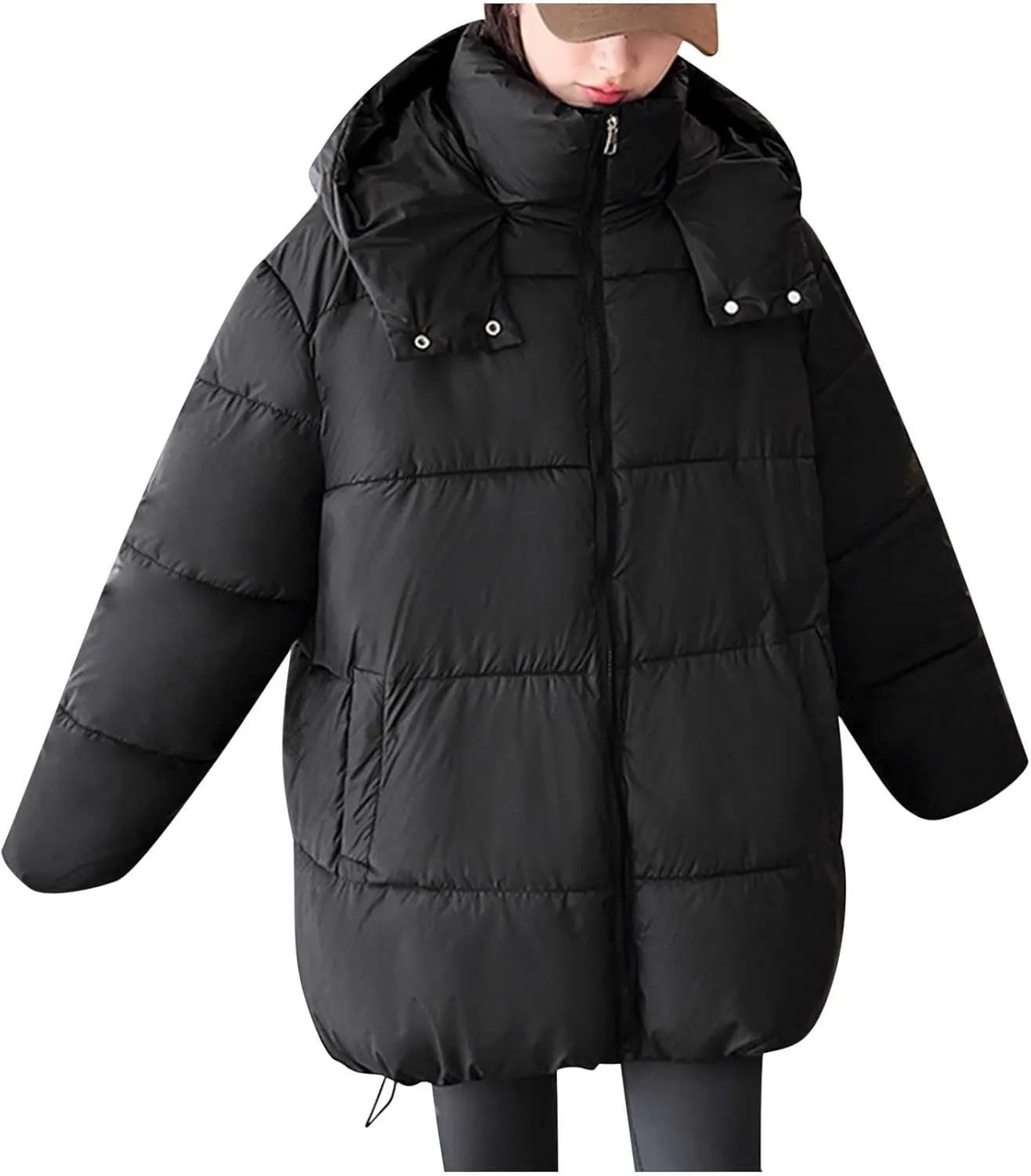 Warm Winter Coats for Women 2025 Trendy Solid Color Hooded Puffer Jacket Down Coat Zipper Puffy Bread Jackets