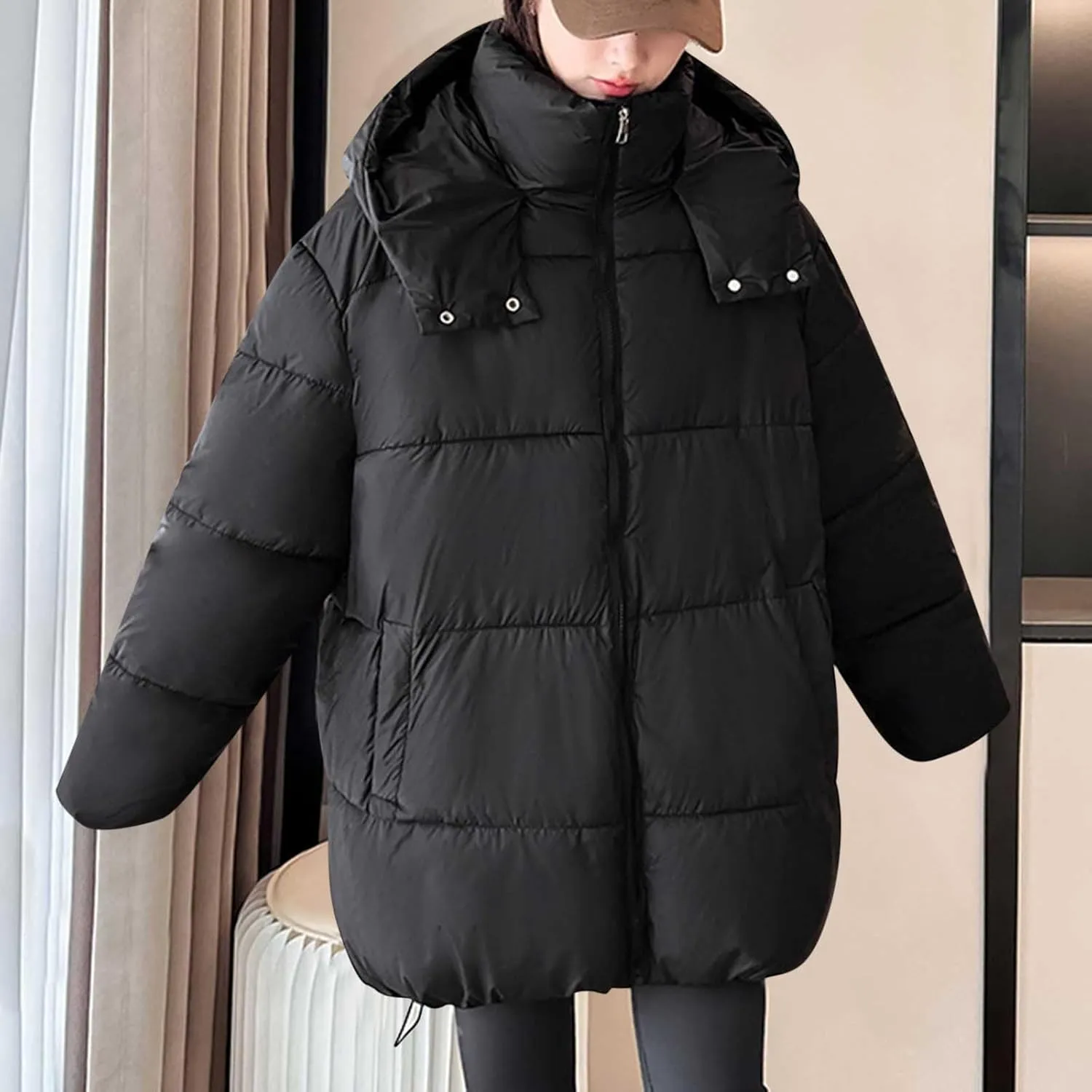 Warm Winter Coats for Women 2025 Trendy Solid Color Hooded Puffer Jacket Down Coat Zipper Puffy Bread Jackets
