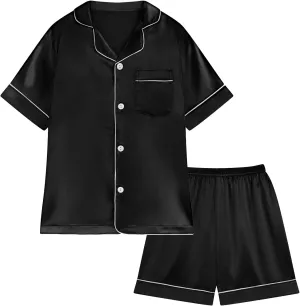Weixinbuy Pajama Set for Kid Baby Boy Girl Button-up Silk Pajama Sleepwear Nightwear Loungewear Clothes Set Gifts for Kids
