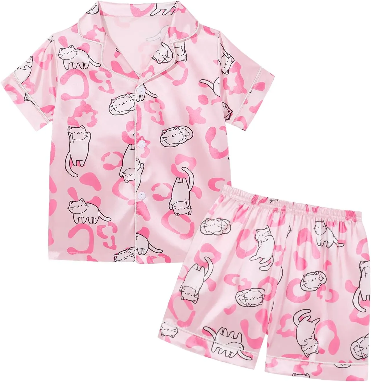 Weixinbuy Toddler Silk Pajamas Short Sleeve Button-Up Summer Pjs for Girls Boys Satin Pajama Sleepwear Set 2-7 Years